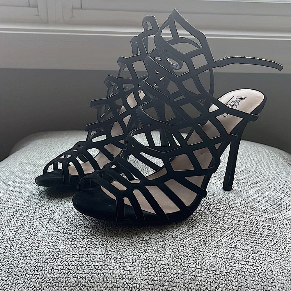 Black strapped high heels formal attire